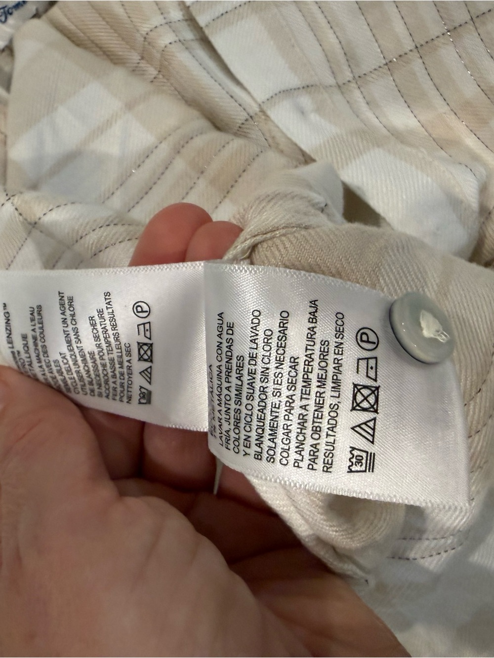 Tommy Bahama Neutral Plaid Metallic Button Front Blouse Large - Picture 10 of 11